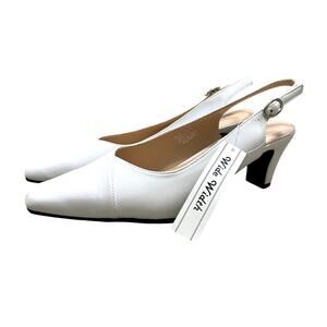 Peerage Luciana Leather Slingback Pumps NWT Women's Sz 11W White Timeless Chic